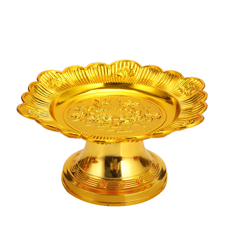 仿合塑料金莲花高脚供佛拜神果盘