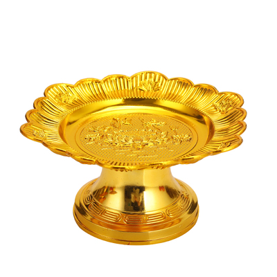 仿合塑料金莲花高脚供佛拜神果盘