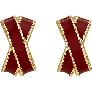 JAY法式复古红色耳钉女小众耳饰2026新款港风过年耳环新年礼物