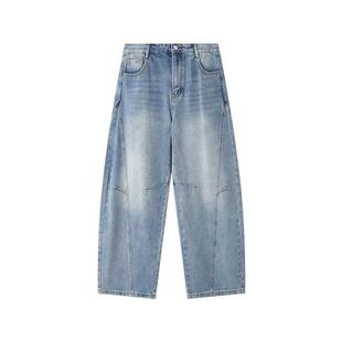 三福2026春季男士分割结构牛仔裤 街潮阔版弯刀裤长裤520729