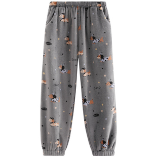 芬腾珊瑚绒睡裤女秋冬季长裤抗静电加绒加厚法兰绒可爱家居裤单裤