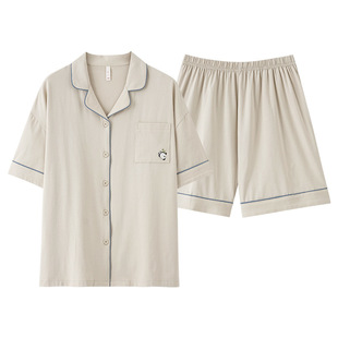 【高端新疆棉】春夏季纯棉短袖情侣睡衣女士休闲纯色男家居服套装