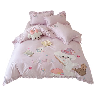 女童纯棉床上用品小女孩三件套儿童可爱卡通100全棉四件套1.5床笠