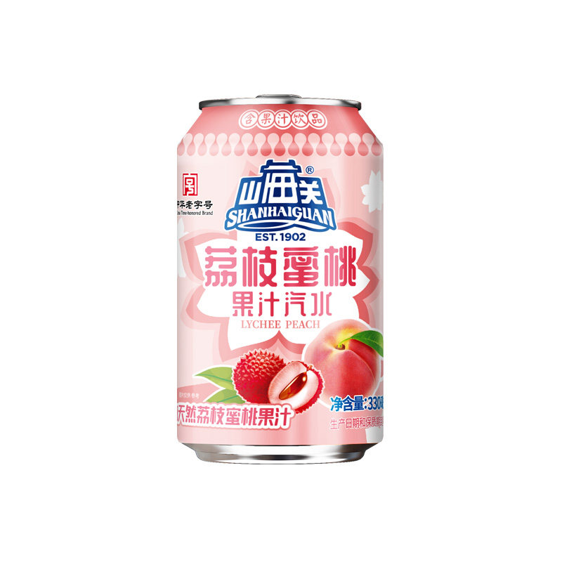 山海关荔枝蜜桃汽水果汁碳酸饮料整箱330ml天津老字号气泡水罐装