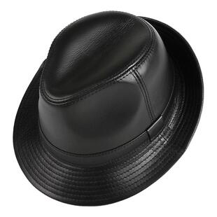 秋冬季男士真皮帽子中老年人礼帽爸爸英伦老头复古牛仔绅士爵士帽