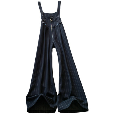 条纹背带裤韩版高腰显瘦连体裤秋