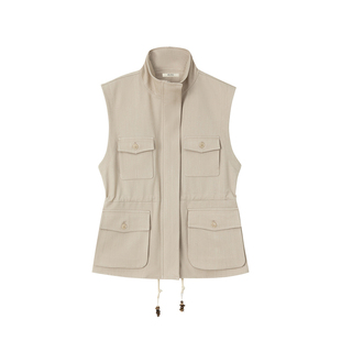 BALIANG捌梁〔松径〕串珠多口袋立领抽绳宽松无袖收腰马甲外套