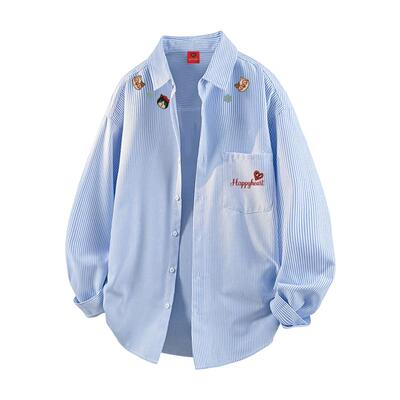 查尔斯桃心格纹小猫印花长袖衬衫