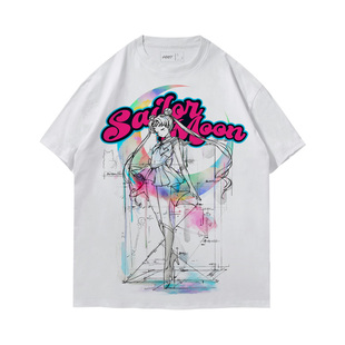 TEE7-日系动漫美少女战士水冰月T恤水洗做旧粉ins爆红纯棉短袖