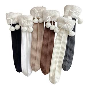 儿童袜子秋冬长筒棉袜女孩高筒女童纯色加厚冬季韩国保暖灰色娃娃