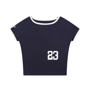 【Endweep官方店】美式撞色拼接短袖T恤夏季斜肩露肩百搭女款上衣