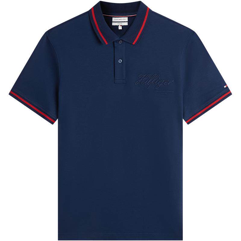 Tommy男装双面平纹刺绣镶边POLO