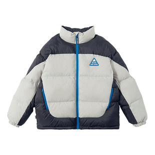 蓝汽水2025冬季新款中大男童亲子抗静电防钻绒拼色外套短款羽绒服