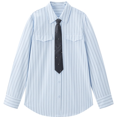 【商场同款】乐町蓝色条纹长袖衬衫女2025冬季新款上衣C2CAF4241