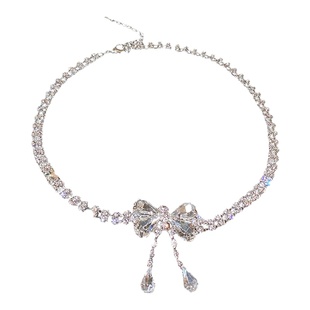 欧美时尚夸张个性镶钻蝴蝶结项链耳环手链套装个性颈链满钻项饰女