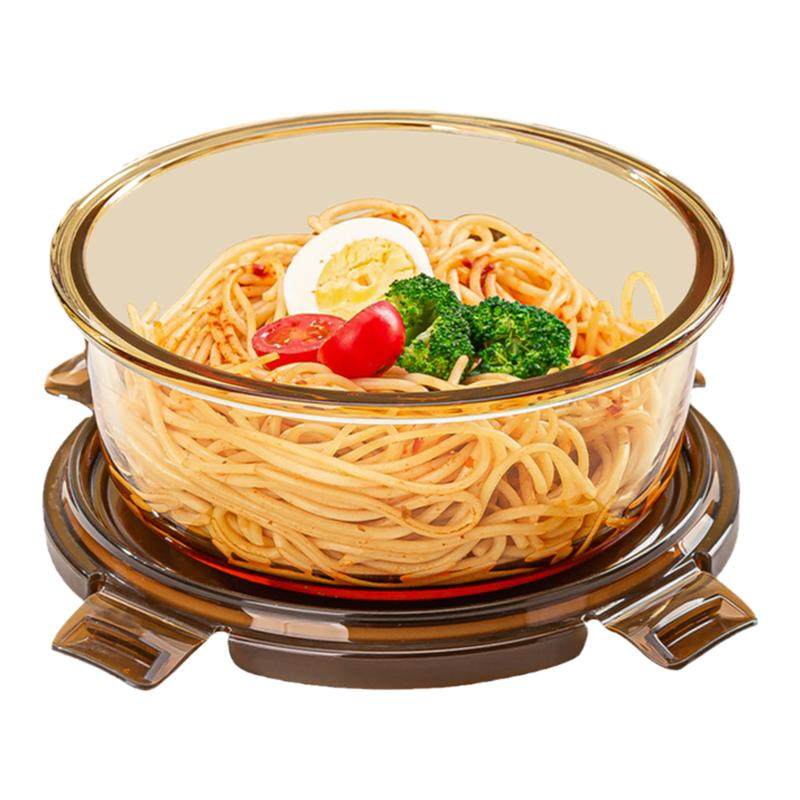 圆形玻璃饭盒微波炉加热汤碗上班族带饭便当餐盒食品级水果保鲜盒