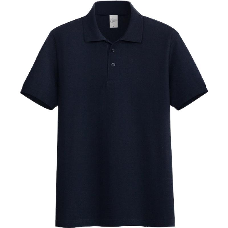 纯棉POLO衫男士短袖翻领T恤夏季珠地棉爸爸定制工作服黑色t体恤衫