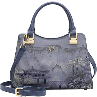 【宝藏新品】中国风原创设计亭台绣花杀手包轻奢牛皮手提斜挎