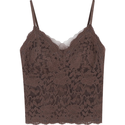 性感纯欲蕾丝吊带背心内衣女士自带胸垫V领长款修身显瘦打底上衣