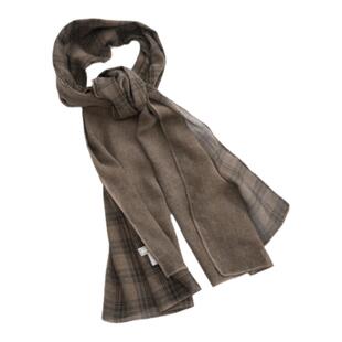 AZue轻法式复古亚麻格子围巾双色拼接披肩文艺气质长款加大薄纱巾