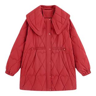 大码甜美收腰轻薄羽绒服女冬装200斤新款胖mm宽松显瘦韩版外套180