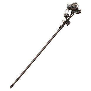 暗纹玉簪-新中式珍珠荷花发簪复古气质盘发发钗旗袍汉服百搭发饰