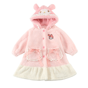 女童睡袍冬季2025新款女孩宝宝珊瑚绒儿童睡衣法兰绒家居睡裙浴袍