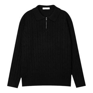 碧舍韩系雅痞潮牌麻花纹拉链翻领毛衣休闲百搭宽松慵懒套头针织衫