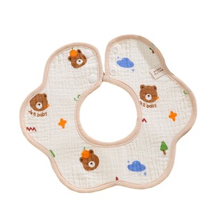 纱布围嘴绉布a类口水巾防水新生婴儿花瓣秋冬款儿童吃饭卡通围兜