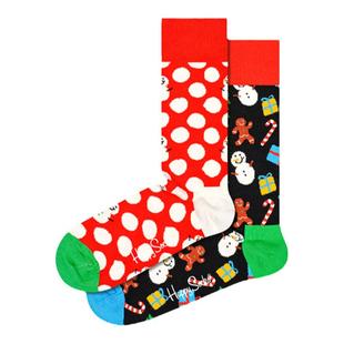 Happy Socks袜子女圣诞ins潮牌波点饼人中筒袜糖果礼盒2双装