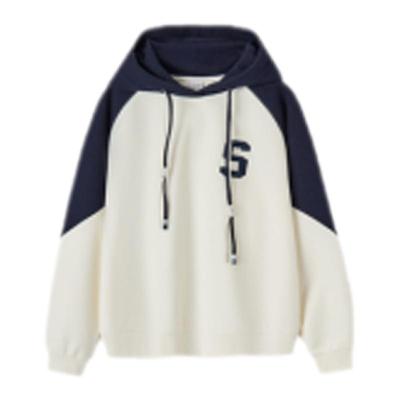 森马拼色插肩袖加绒字母卫衣女