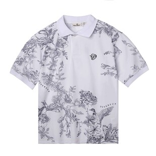 DEVEREUX高尔夫时尚水墨印花速干透气polo衫男女运动休闲翻领T恤