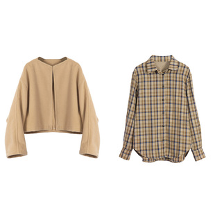 高圆圆同款驼色毛呢外套女短款宽松廓形韩版高级感气质呢子大衣冬