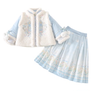 汉服女童冬季明制套装马面裙中国风古装加绒加厚儿童新年拜年服