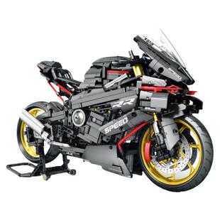 国产积木宝马M1000RR黑武士摩托车1:5小颗粒拼装机车模型益智玩具