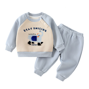 男女童加绒卫衣套装婴幼儿保暖分体卫裤子外穿一岁宝宝冬装两件套