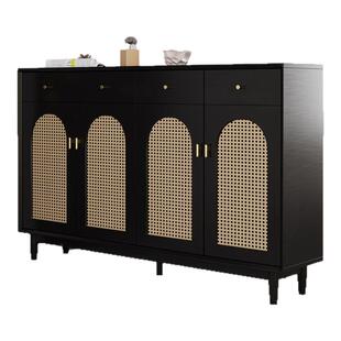 藤编鞋柜入户沙发隔断玄关柜一体家用门口实木框中古风客厅门厅柜