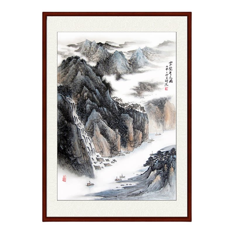 纯手绘山水画专业精品竖幅装裱