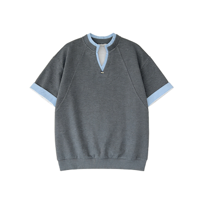 整套短袖T恤假两件休闲套装男款