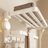 奶白吸盘毛巾架卫生间免打孔浴巾架子浴室置物架厕所收纳挂杆套件