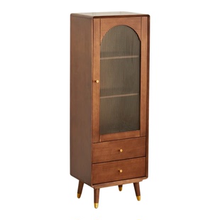 实木酒柜客厅靠墙玻璃门展示柜中古风家用小户型储物柜落地置物柜