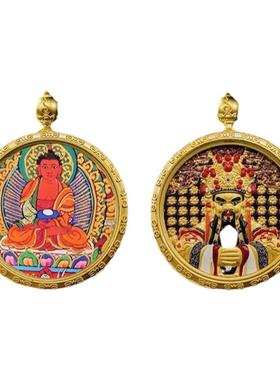 描金手绘五台山龙五爷立体圆唐卡