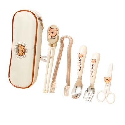 食品级儿童餐具套装宝宝勺子训练筷子防滑剪刀学吃饭调羹喝汤勺用