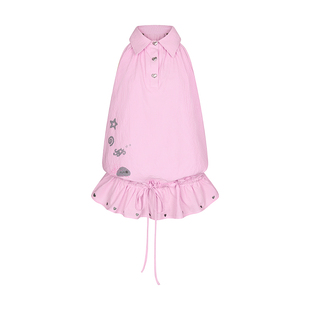 BETWEENAND 夏日suiso粉色海岛衬衣连衣裙女软萌甜美无袖小众上衣