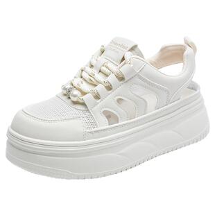 大东厚底配裙子小白鞋女款2026新款春季白色板鞋镂空网面透气女鞋