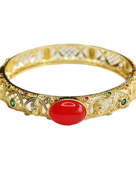 红玛瑙手镯绿玉髓黄玉髓手环手串复古民族风手饰品情侣闺蜜礼物