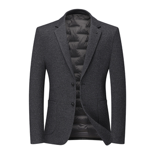 杉杉羊毛2025新款男士商务加厚羽绒西装外套高级感单西服鹅绒上衣