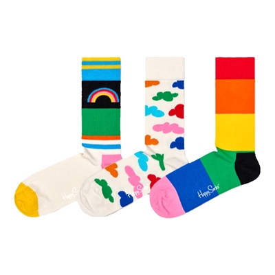 Happy Socks春秋款袜子男女潮牌多巴胺彩虹云朵袜中筒袜3双装礼盒