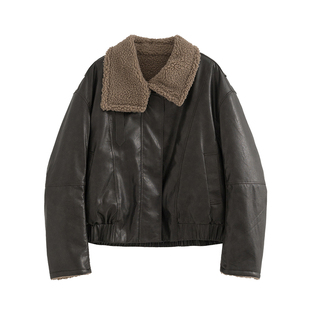 MOERSHOP 大叔的jaket 复古做旧翻领皮毛一体夹克时髦保暖短外套