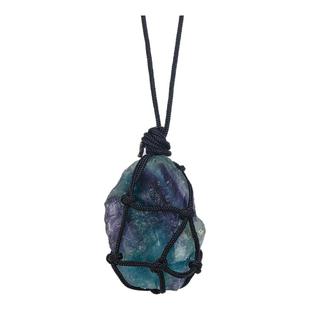 天然水晶原石网兜编织项链白紫粉黄水晶石大颗粒吊坠多色饰品挂件